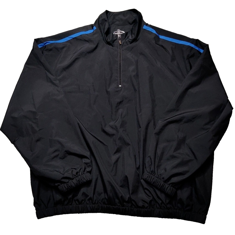 CHAMPIONS TOUR Men XL Black 1/4 Zip Mesh‎ Lined Pullover Golf Windbreaker  EUC